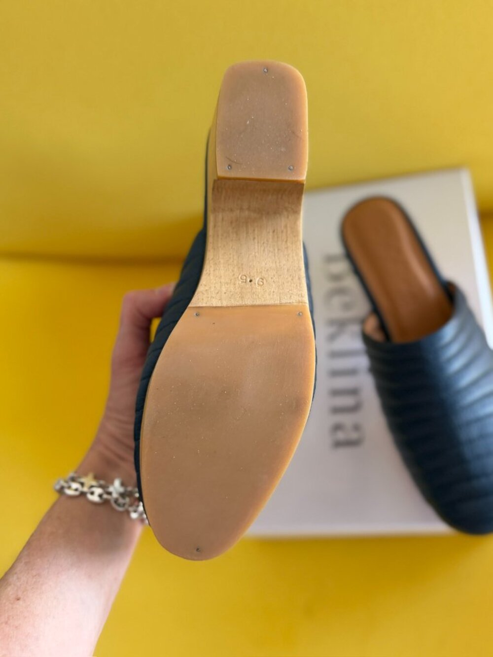 Beklina classic ribbed leather, closed-toe clogs, 9.5, navy - Picture 5 of 6